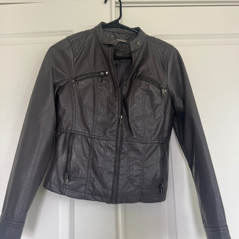 Grey faux leather girls jacket, size S